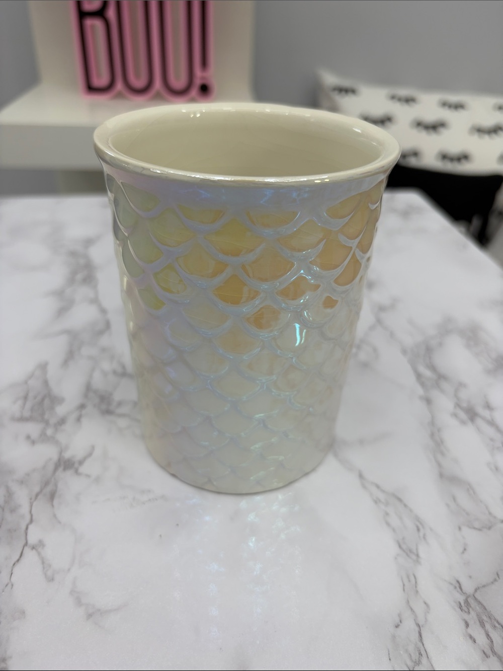 Iridescent Mermaid Scale Ceramic Vase - White